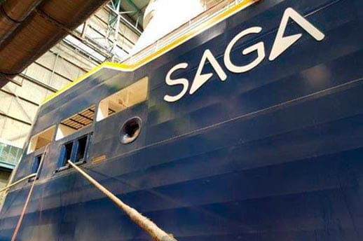 The Saga logo on the side of the ship